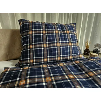 Povlečení Flanelové povlečení kostka modro-rezavá - 140x200 + 70x90 cm (standard)