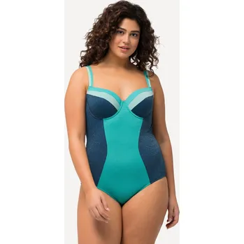 Dámské plavky Ulla Popken, Plus size Plavky, třpytky, měkké košíčky, kostice, recyklovaný materiál pro plnoštíhlé nadměrná velikost, 826400750-1012, tyrkysový, 52, Nadměrné velikosti, Plus size oblečení, Oblečení pro boubelky, Oblečení pro baculky, Oblečení pro plnoští