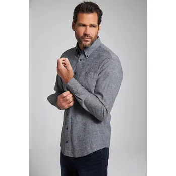 Pánská košile JP1880, Plus size Košile, dlouhé rukávy, límec s knoflíčky, Modern střih, směs lnu pro plnoštíhlé nadměrná velikost, 782629902-1456, modrý, 7XL, Plus size oblečení, Oblečení pro vysoké muže, Nadměrné velikosti, Oblečení pro plnoštíhlé.