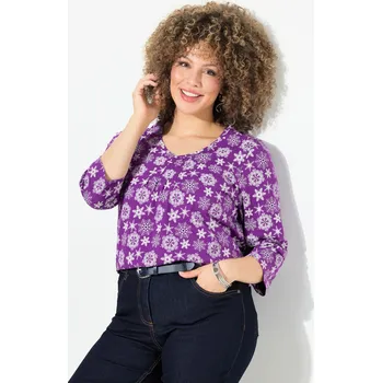 Dámské tričko Ulla Popken, Plus size Tričko, vločky, A střih, výstřih do V, 3/4 rukávy pro plnoštíhlé nadměrná velikost, 833685835-1131, nachový, 54/56, Nadměrné velikosti, Plus size oblečení, Oblečení pro boubelky, Oblečení pro baculky, Oblečení pro plnoštíhlé, Obleče