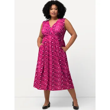 Dámské šaty Ulla Popken, Plus size Žerzejové šaty, puntíky, A střih, výstřih do V, bez rukávů pro plnoštíhlé nadměrná velikost, 829594810-1129, růžový, 46/48, Nadměrné velikosti, Plus size oblečení, Oblečení pro boubelky, Oblečení pro baculky, Oblečení pro plnoštíhlé