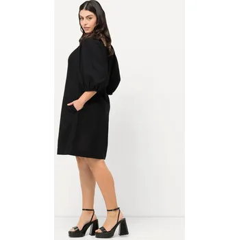 Dámské šaty Ulla Popken, Plus size Midi šaty, lněná směs, A střih, hranatý výstřih, krátké rukávy pro plnoštíhlé nadměrná velikost, 827953100-1129, černý, 46/48, Nadměrné velikosti, Plus size oblečení, Oblečení pro boubelky, Oblečení pro baculky, Oblečení pro plnoští