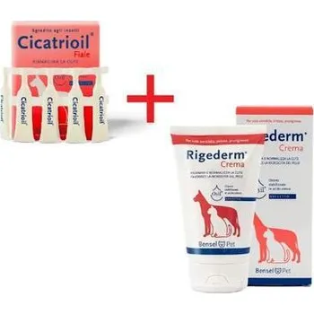 Lék pro psa a kočku Sada pro obnovu poškozené kůže v oblasti hlavy CICATRIOIL ampule + RIGEDERM krém