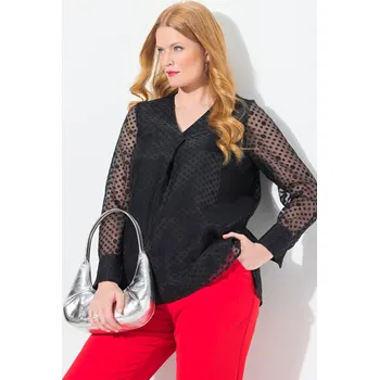 Dámské tričko Ulla Popken, Plus size Halenkové tričko, puntíky, dvouvrstvé, výstřih do V, dlouhé rukávy pro plnoštíhlé nadměrná velikost, 834896100-1130, černý, 50/52, Nadměrné velikosti, Plus size oblečení, Oblečení pro boubelky, Oblečení pro baculky, Oblečení pro pln