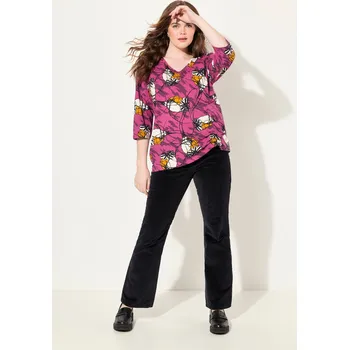 Dámské tričko Ulla Popken, Plus size Tričko, řasící stuha, kulatý výstřih, 3/4 rukávy, biobavlna pro plnoštíhlé nadměrná velikost, 830160816-1129, červený, 46/48, Nadměrné velikosti, Plus size oblečení, Oblečení pro boubelky, Oblečení pro baculky, Oblečení pro plnoštíh