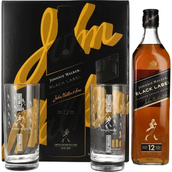 Whisky Johnnie Walker BLACK LABEL Blended Scotch Whisky 12y 40% 0,7 l (dárkové balení 2 skleničky)