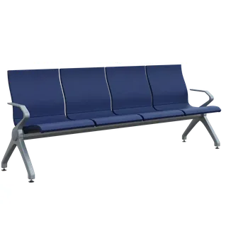 FLOWER - 4, polyuretanová lavice do čekárny, 4-sedák, modrá, kostra stříbrná
