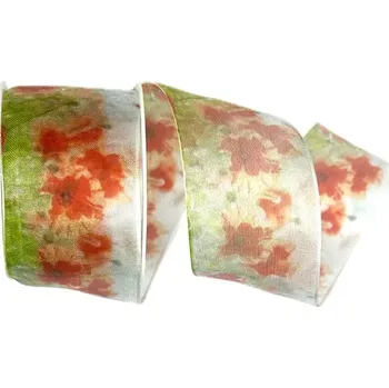 Stuha Stuha organzová POPPIES červené vlčí máky 40mm x 2m (14,-Kč/m) (Stuha organzová, průsvitná, potisk Vlčí mák, oboustranná, s vetkaným vlascem v obou okrajích)