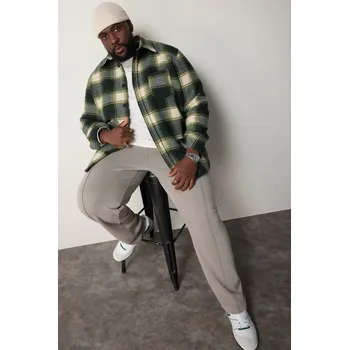 Pánská košile STHUGE, Plus size STHUGE kostkovaná košile, dlouhý rukáv, vlněný vzhled, Kent límec, moderní střih, do 8 XL pro plnoštíhlé nadměrná velikost, 831977137-1907, zelený, 8XL, Plus size oblečení, Oblečení pro vysoké muže, Nadměrné velikosti, Oblečení pro plnoš