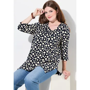 Dámské tričko Ulla Popken, Plus size Tričko, cípový lem, výstřih do V, 3/4 rukávy, biobavlna pro plnoštíhlé nadměrná velikost, 834675130-1129, modrý, 46/48, Nadměrné velikosti, Plus size oblečení, Oblečení pro boubelky, Oblečení pro baculky, Oblečení pro plnoštíhlé, Ob