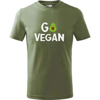 Dětská móda DOBRÝ TRIKO Dětské tričko s potiskem Go vegan Velikost: 146/10 let, Barva: Khaki