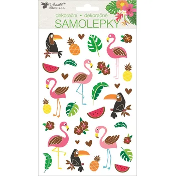 samolepka Anděl Přerov, s.ro. Samolepky plameňáci plastické třpytivé 14 x 25 cm