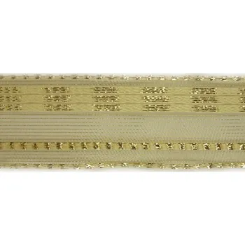 Stuha Plátnová stuha se vzorem, monofilem, metaloplastem a drátem, 40 mm, smetanová