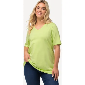 Dámské tričko Ulla Popken, Plus size Tričko, A střih, výstřih do V, krátké rukávy pro plnoštíhlé nadměrná velikost, 807284403-1129, zelený, 46/48, Nadměrné velikosti, Plus size oblečení, Oblečení pro boubelky, Oblečení pro baculky, Oblečení pro plnoštíhlé, Oblečení pro