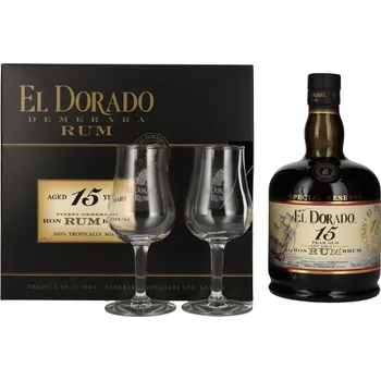 Rum El Dorado 15y 43% 0,7 l (dárkové balení 2 sklenice)