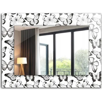 Zrcadlo Nástěnné zrcadlo s rámem z tvrzeného skla Černo-bílí motýli XXL 80x60 cm
