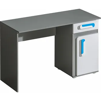 Psací stůl APALUCHA 9- PSACÍ STŮL se šuplíkem a poličkou (APETITO 9) - korpus šedý/dvířka bílá/úchyt tyrkysová (DO) (K150-Z)