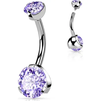 Piercing Atreya Ocelový piercing do pupíku s vnitřním šroubováním a dvěma vsazenými krystaly Barva: Tanzanite