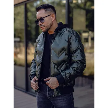 Pánská parka Zelený pánský zimní bomber s kapucí Bolf 6590 - XL