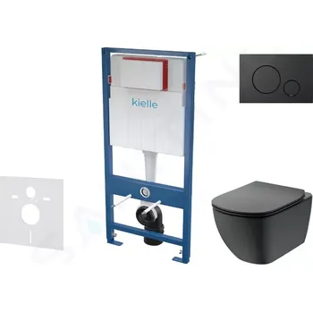 Klozet kielle Set předstěnové instalace, klozetu Tesi a sedátka softclose, Aquablade, tlačítko Gemini lV, matná černá SANI11AD5501