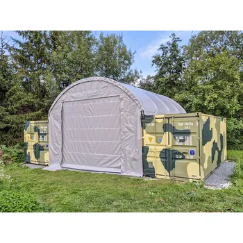 Zahradní stan Přístřešek na lodní kontejnery Šířka 6 m Délka 6 m Barva: Světle šedá