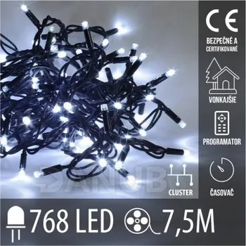 Reklamní LED panel Vánoční led světelný řetěz cluster venkovní s časovačem + programator + dálkový ovladač - 768led - 7,5m studená bílá