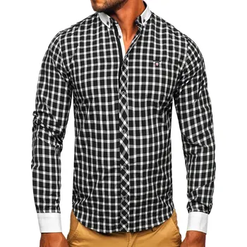 Pánská košile Černá pánská elegantní kostkovaná košile s dlouhým rukávem Bolf 5737-1 - L