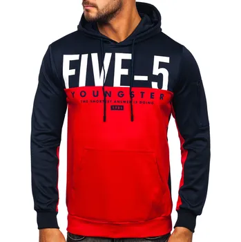 Pánská mikina Červená pánská mikina s kapucí a potiskem Bolf HY972 - M