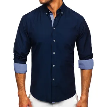 Pánská košile Tmavě modrá pánská košile s dlouhým rukávem Bolf 20719 - M