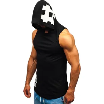 Pánské tílko Černé pánské tílko tank top s potiskem a kapucí Bolf 1285 - 2XL