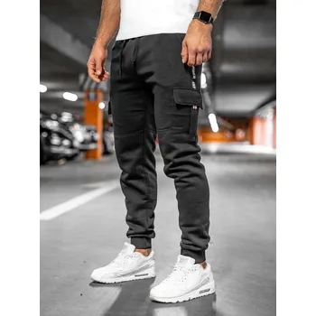 Pánské kalhoty Černé pánské silné kapsáčové tepláky Bolf JX9395A - M