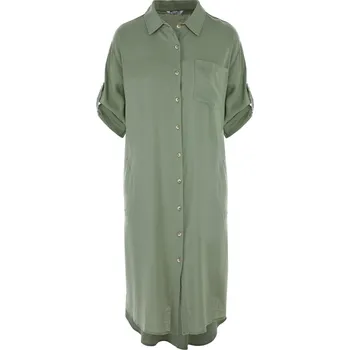 Dámské šaty ZELENÉ KOŠILOVÉ LNĚNÉ ŠATY Zabaione