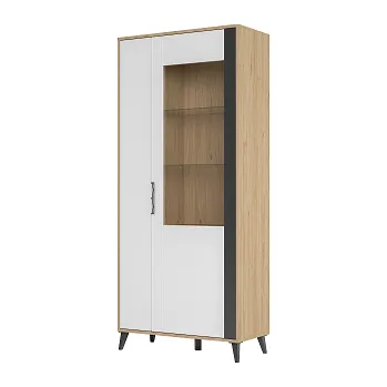 Knihovna MOLLY 12 (MOET 12) - VITRÍNA VYSOKÁ dvoudvířková, lamino, ořech americký/bílá/grafitová MDF (3 balíky) (SZ) (K150)