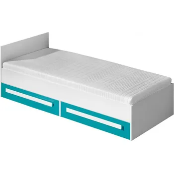 Postel GOLIÁŠ 11- postel včetně roštu(GULIVER 11)-korpus bílá/dvířka tyrkysová lesk/úchyt bílá , bez matrace(DO) (K150-E)