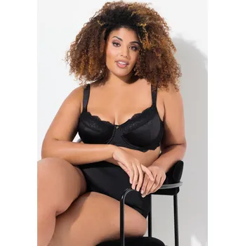Podprsenka Ulla Popken, Plus size Podprsenka s kosticemi, bez měkkých košíčků, satén, krajka, košíčky C-F pro plnoštíhlé nadměrná velikost, 830416100-1103, černý, 100E, Nadměrné velikosti, Plus size oblečení, Oblečení pro boubelky, Oblečení pro baculky, Oblečení pro