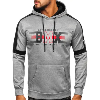 Pánská móda Šedá pánská mikina s kapucí a potiskem Bolf HY973 - XL