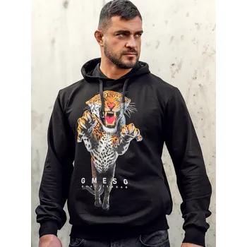 Pánská mikina Černá pánská mikina s kapucí a potiskem Bolf 6139A - XL