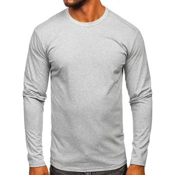 Pánská móda Šedé pánské tričko s dlouhým rukávem bez potisku Bolf 1209 - L