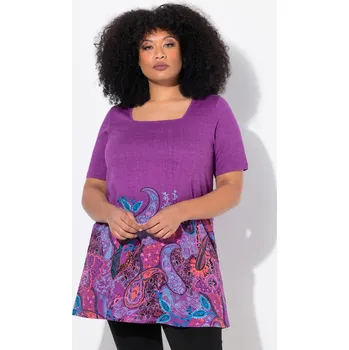 Dámské tričko Ulla Popken, Plus size Dlouhé tričko, A střih, hranatý výstřih, krátké rukávy pro plnoštíhlé nadměrná velikost, 838186822-1134, růžový, 66/68, Nadměrné velikosti, Plus size oblečení, Oblečení pro boubelky, Oblečení pro baculky, Oblečení pro plnoštíhlé, Ob