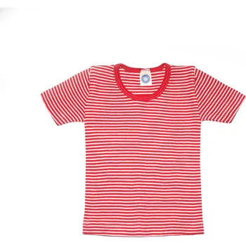 Dětské triko s krátkým rukávem z merino vlny a hedvábí červený proužek Cosilana Velikost: 104