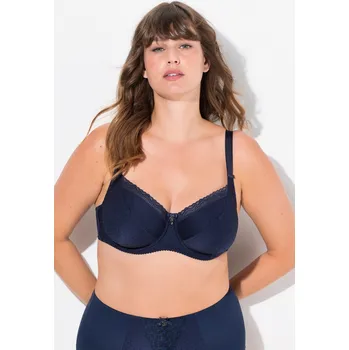 Podprsenka Ulla Popken, Plus size Podprsenka s kosticemi, žakár, krajka, střapec, košíčky C-F pro plnoštíhlé nadměrná velikost, 820379139-1135, modrý, 100G, Nadměrné velikosti, Plus size oblečení, Oblečení pro boubelky, Oblečení pro baculky, Oblečení pro plnoštíhlé,
