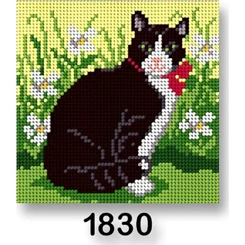 Textilie Vyšívací předloha, obrázek na vyšívání 70244/1830, kočka 3, zelená, 15x15cm