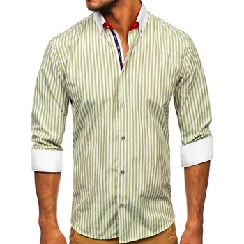 Pánská košile Zelená pánská pruhovaná košile s dlouhým rukávem Bolf 20727 - L