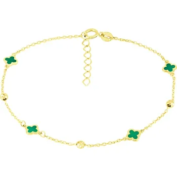 Náramek GEMMAX Zlatý náramek Čtyřlístky zdobené zeleným enamelem délka 18 + 2 cm – zlatý šperk ryzosti 585/1000 v Dárkovém balení s Certifikátem GLBYN-20-02506