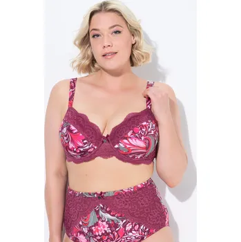 Podprsenka Ulla Popken, Plus size Podprsenka s kosticemi, měkké košíčky, květovaná krajka, košíčky B-E pro plnoštíhlé nadměrná velikost, 833440541-1080, červený, 85B, Nadměrné velikosti, Plus size oblečení, Oblečení pro boubelky, Oblečení pro baculky, Oblečení pro p