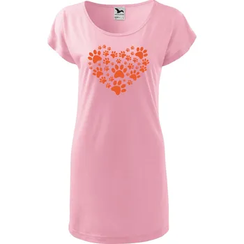 DOBRÝ TRIKO Dámské tričko/šaty Psí tlapky srdce Velikost: M, Barva: Růžová