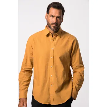 Pánská košile JP1880, Plus size Košile z lněné směsi, dlouhé rukávy, Kent límeček, Modern střih pro plnoštíhlé nadměrná velikost, 813903620-1460, oranžový, XXL, Plus size oblečení, Oblečení pro vysoké muže, Nadměrné velikosti, Oblečení pro plnoštíhlé.