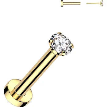 Piercing Atreya Titanová bezzávitová labreta s čirým zirkonem Ladie Barva: Zlatá, Velikost: 1,2 mm, Délka / Průměr: 6 mm