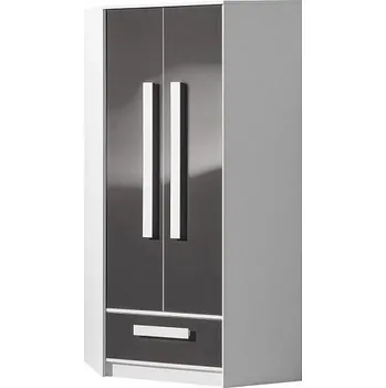 Šatní skříň GOLIÁŠ 2- Skříň rohová dvoudvéřová (GULIVER 2)-korpus bílá/dvířka šedá lesk/úchyt bílá (DO) (K150-E)