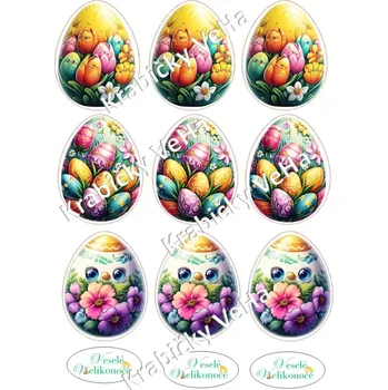 Jedlá dekorace na dort Fondánový list A4 motiv "Velikonoční vejce " 7 cm